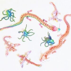 3D Printed Dragon & Octopus LOT 8 Fully Articulated Figures Large 24" Great Gift